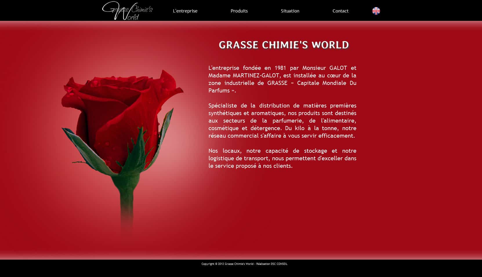 Page de présentation de l'entreprise Grasse Chimie's World.
