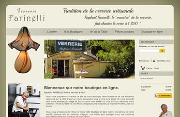 Photo de la page d'accueil de la boutique en ligne développée par DSC CONSEIL pour la Verrerie Raphaël FARINELLI.