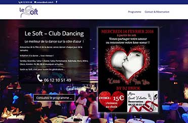 Photo de la page d'accueil du site Internet de la discothèque LE SOFT à Grasse. Site web développé par la société DSC CONSEIL, agence web à ROQUEFORT LES PINS (Communauté d'Agglomération Valbonne Sophia Antipolis).